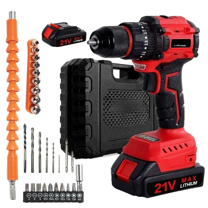 21V Drill Combo Kit Machine Brush Set Electric Power Tools Cordless Wireless Battery Rechargeable Drill