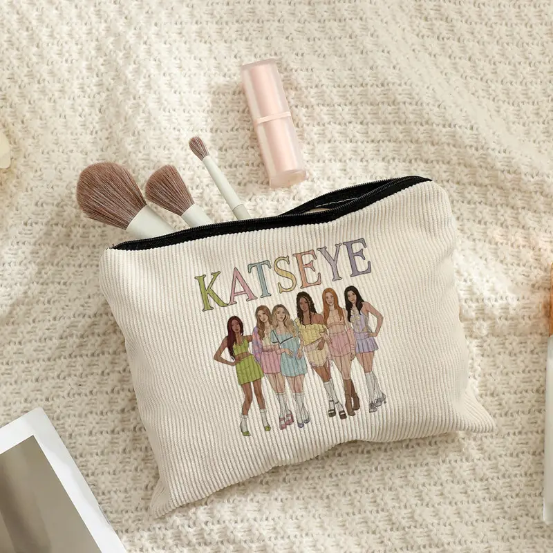 Corduroy Makeup Bag Lightweight Toiletry Bags Multi Functional with a Zipper Storage Bags for Women KATSEYE World Tour Fan Gifts