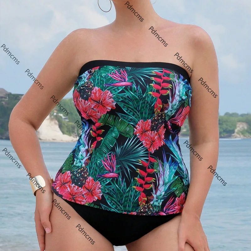 

2025 new AliExpress European and American printed tube top large size swimsuit female fat sister bikini hot spring beach swimsui