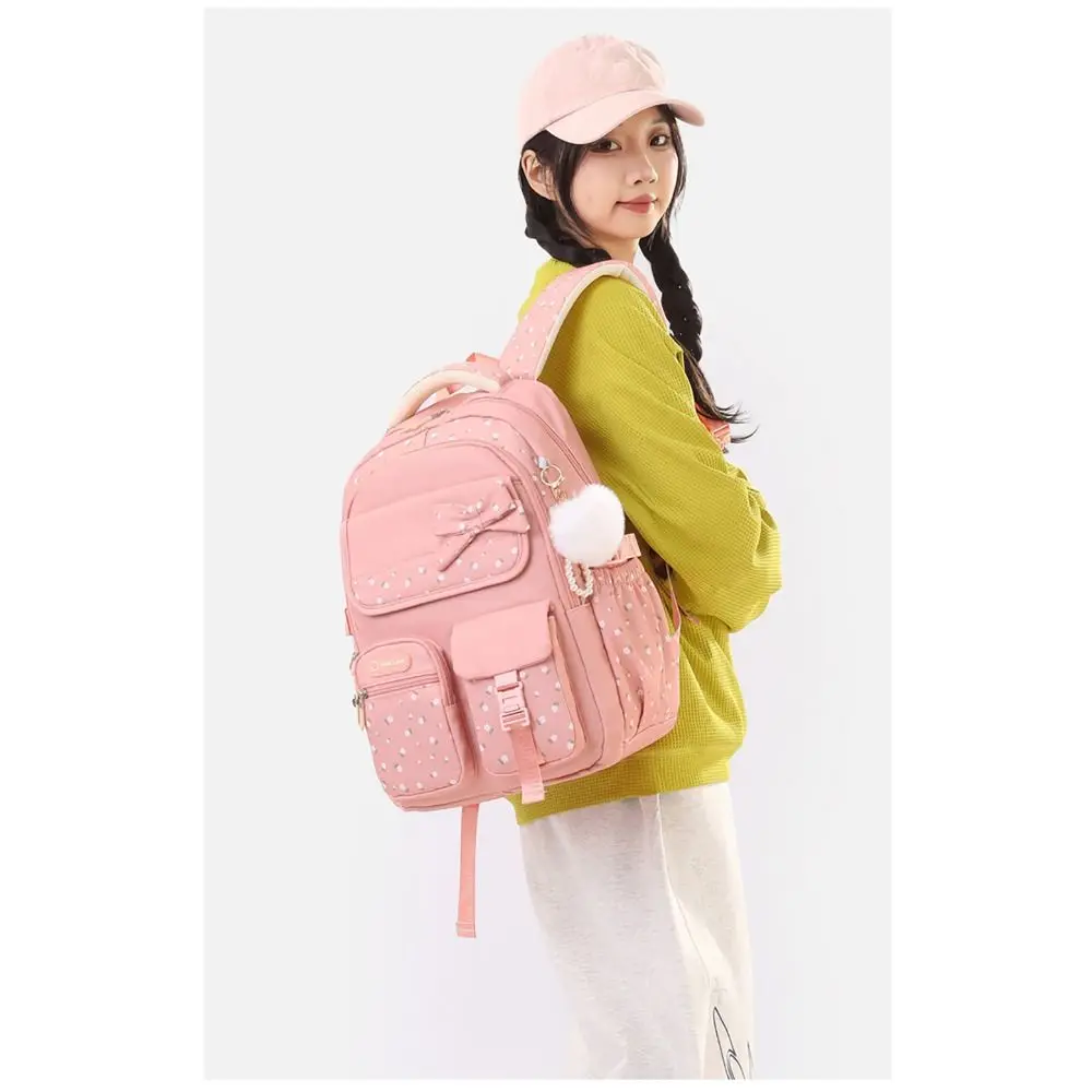 High Quality Multicolor Bowknot Backpack Lightweight Large Capacity School Bag Ball Pendnat 3D Bowknot Shoulder Bag Student