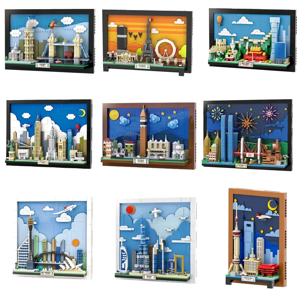 نيويورك اللبنات مدينة بطاقة بريدية تشونغ تشينغ البندقية دبي سيدني لندن باريس نموذج تجميعها ألعاب مكعبات صغيرة للأطفال هدية