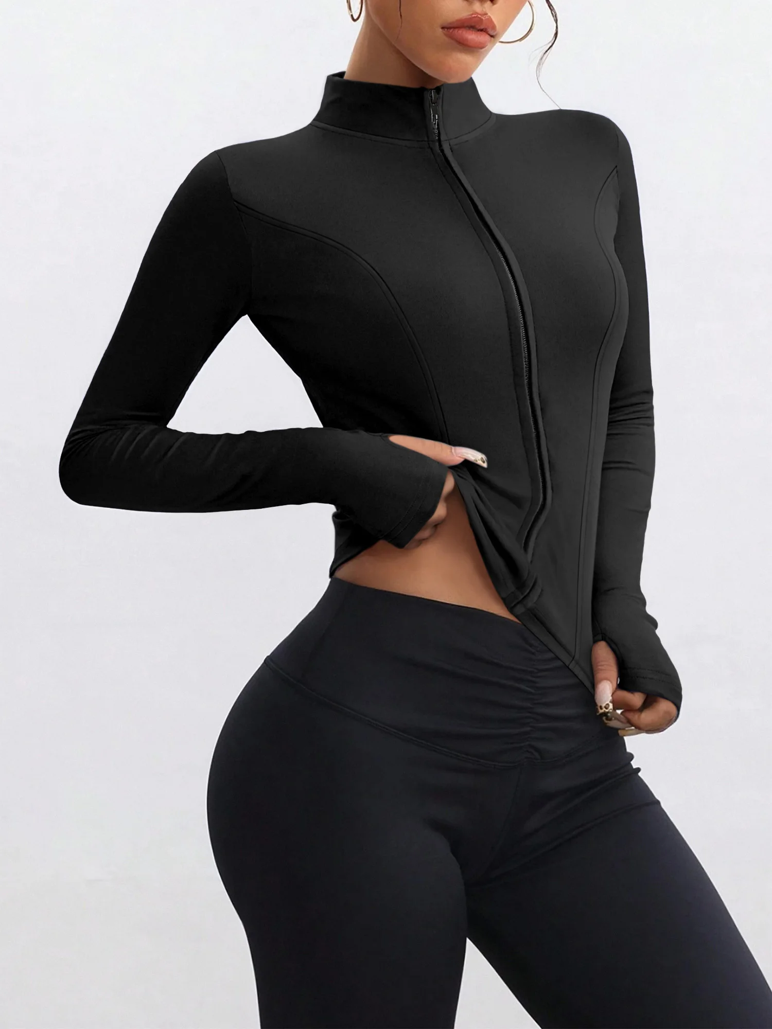 

Универсальная укороченная куртка на молнии с воротником-стойкой для повседневной носки, приятная к телу, эластичная, облегающая, для весны и осени