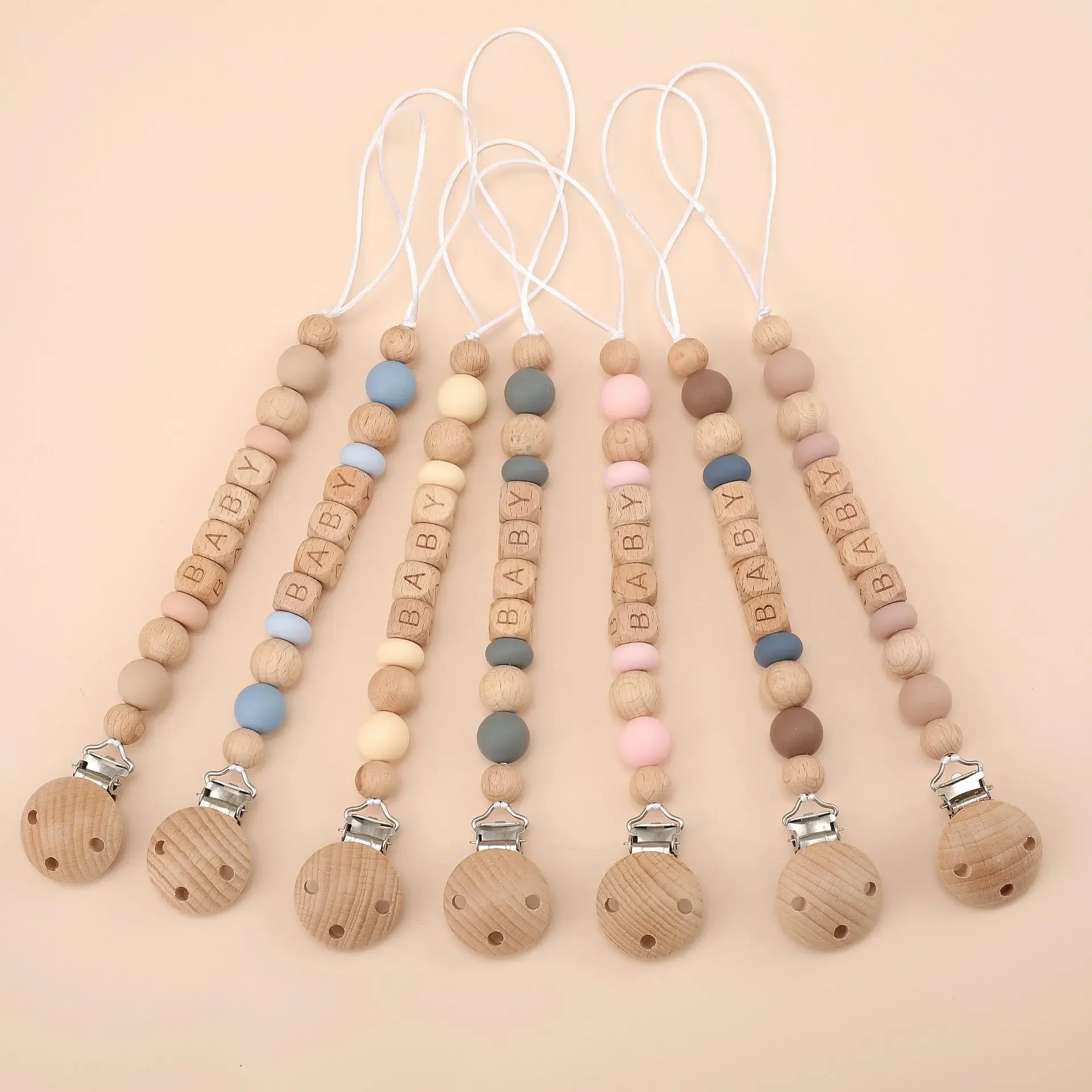 Clips para chupete de Color Morandi para bebé, nombre personalizado, sin BPA, soporte para pezones, cadena con Clip, juguetes para la dentición, accesorios para chupetes