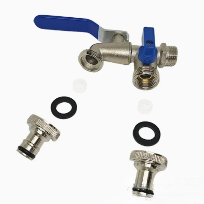 Zinc Alloy 4 Inch Dual Outlet Water Tap Multi Purpose Garden Washing Machine Connector Tap Blue Color
