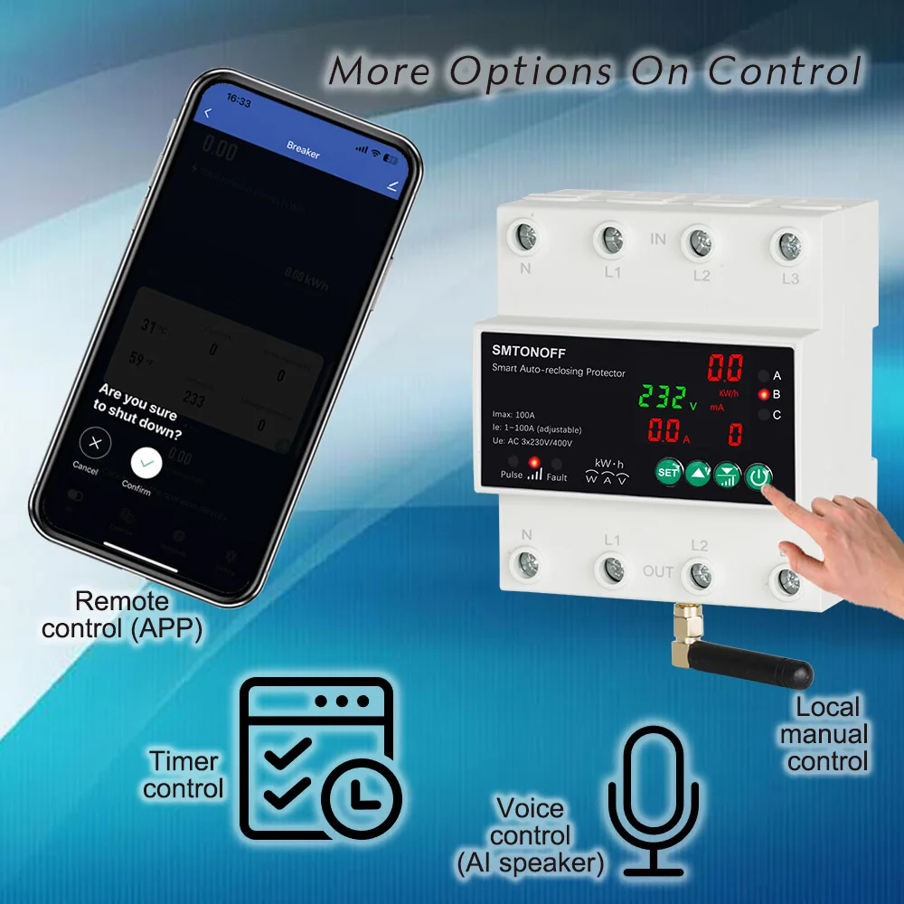 Tuya WiFi Drei Phase 4P 100A Auto-Wiedereinschaltung Über Unter Spannung Schutz Prepaid Meter Timer Schalter Stimme fernbedienung – Detail 6