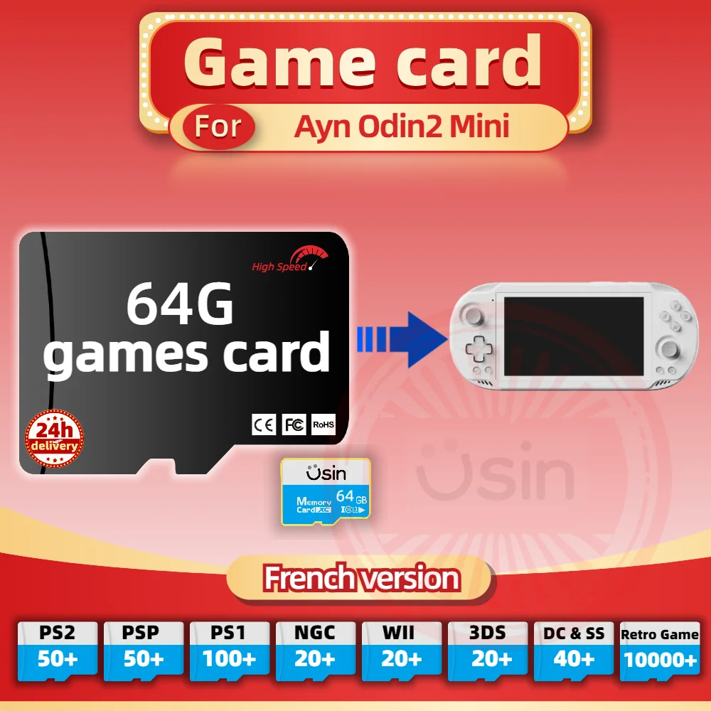 SD Game Card For Ayn ODIN2 Mini ODIN 2 Portal French Version Retro PS2 PSP Games Android Gaming portable Console Memory TF 64G