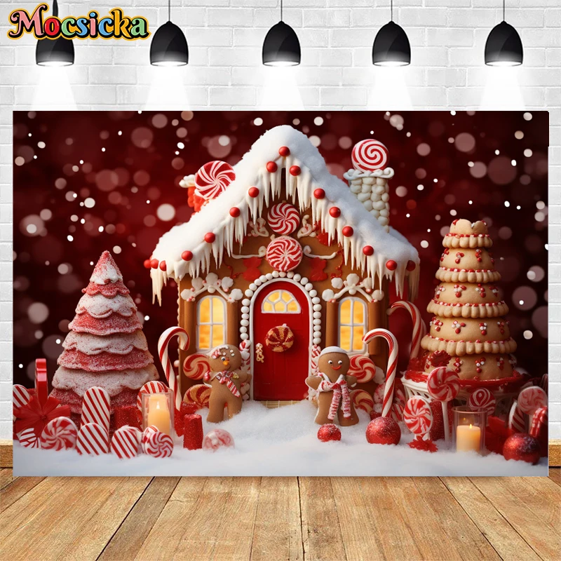 크리스마스 캔디 샵 배경 사진, 어린이 가족 초상화, 휴일 파티, 겨울 눈, 크리스마스 매장 장식, 포토콜 배경
