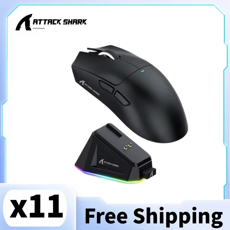attack shark x11 modo triplo sem fio ultraleve bluetooth mouse 22000dpi gaming mouse touch base de carregamento magnetico pc wins 01