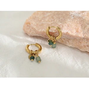 Pendientes de acero inoxidable con acero inoxidable yquán de oro de 18k para mujeres encantadores de piedra natural verde vintage joyería impermeable de moda 10 mejores joyas de rana de ventas - №1