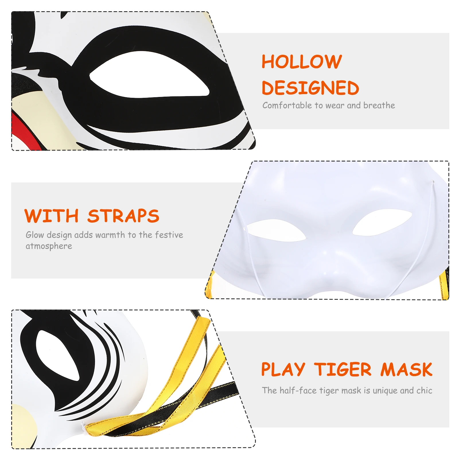 

Glowing Half Face Tiger Mask Unisex Party Cosplay Costume Luminous Mask For Halloween Festival Bar Decoration Non Slip Strap