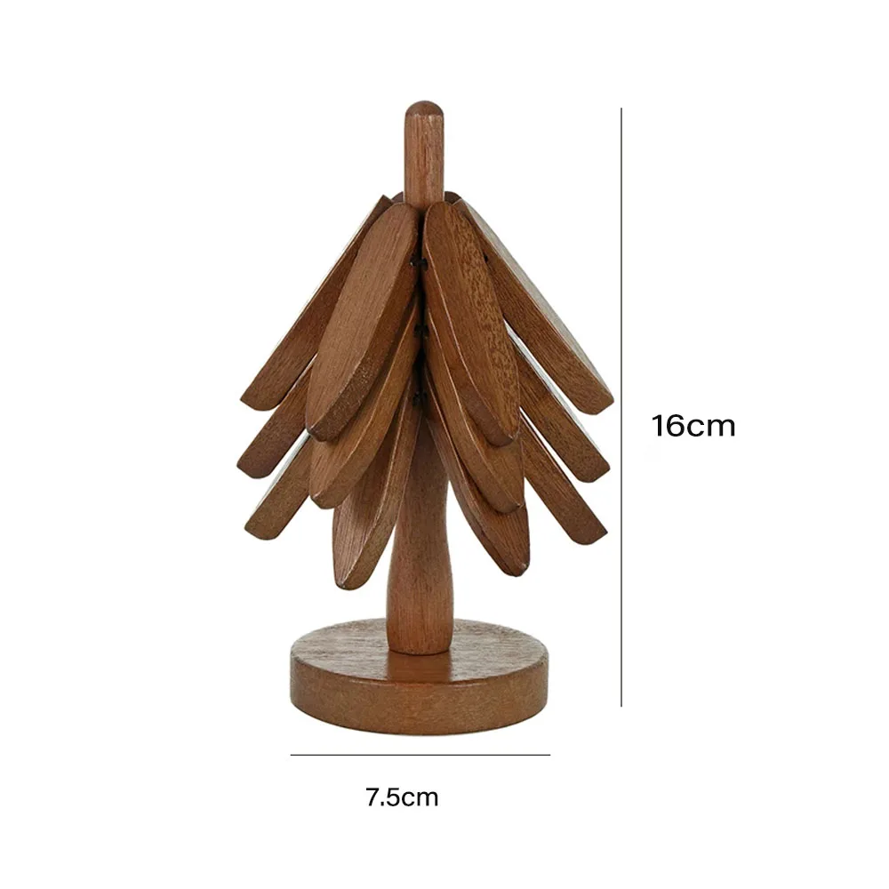 Creative Wooden Tree Shaped Coaster Set with Holder, 3/4/5Pcs Heat Insulation Cup Mats for Home Kitchen Office Table Decor Gift