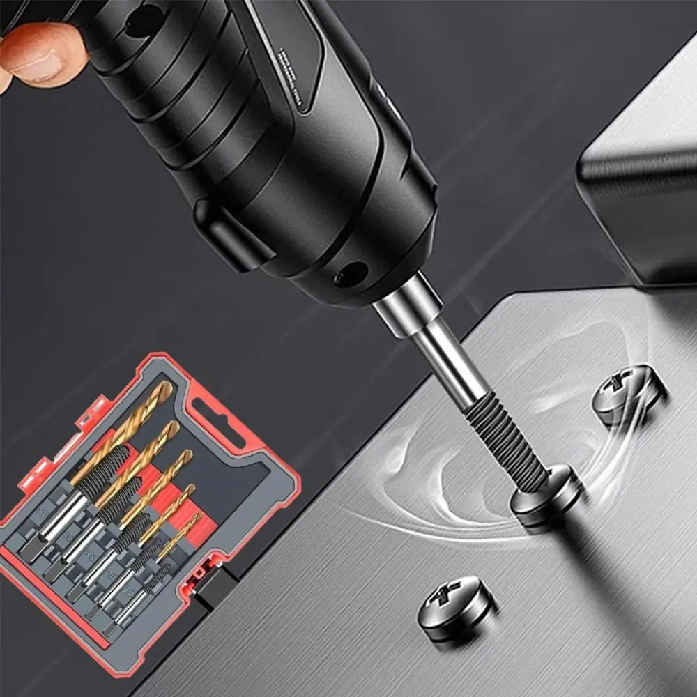 

Left Hand Drill Bit Set Save Time Carbon Steel Broken Screw Extractor Set Square Head Strong Bite Force Tap Removal Tool