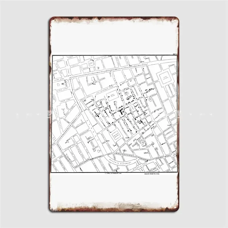 John Snow's Cholera Map Poster Metal Plaque Cinema Kitchen Party Retro Wall Plaque Tin Sign Posters