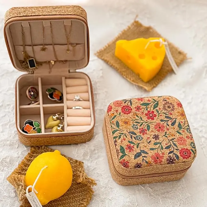 

Винтажная богемная коробка-органайзер для ювелирных изделий - витрина в стиле ретро с цветочным принтом для серег и ожерелий, портативное хранилище для путешествий