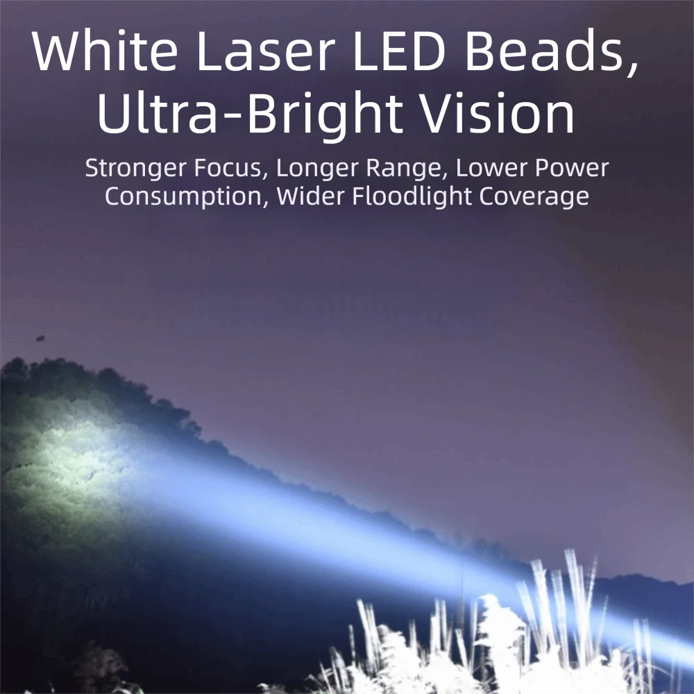 Built-in Battery LED Flashlight White Laser Side Light USB Charging Flashlight USB Charging High-Intensity Outdoor Flashlight