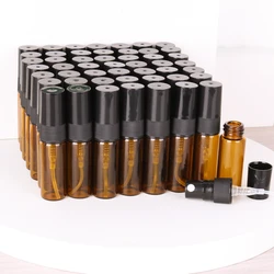 Hot sale 50/batch 3ml brown glass perfume bottle cologne essential oil ultra fine mist spray bottle mini travel essential
