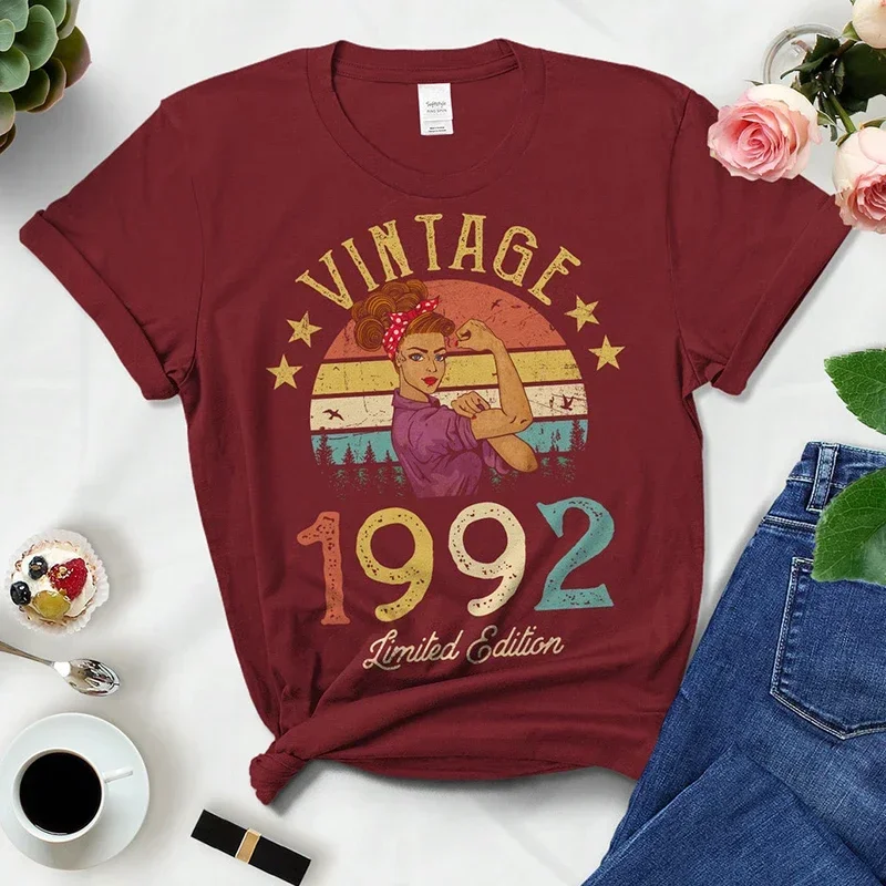 Vintage 1992 Limited Edition Woman Tshirts Retro 33th 33 Years Old Birthday Party Gift Femme T Shirts Summer Women Fashion Top