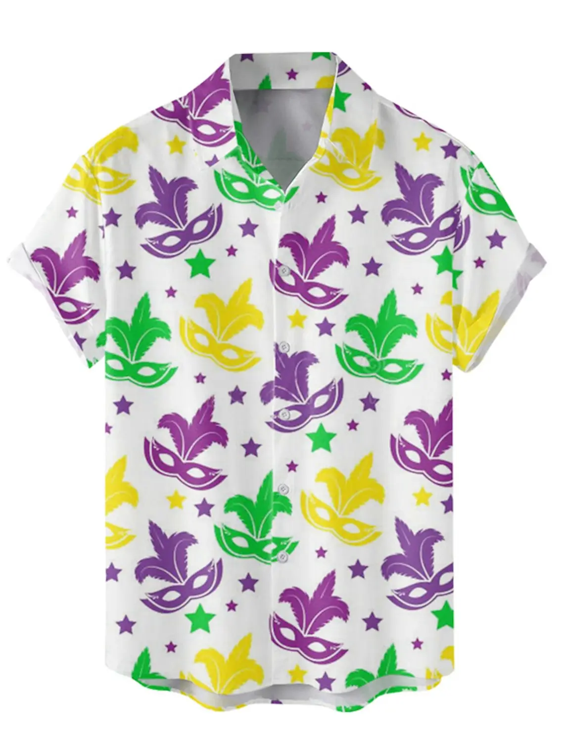 Camisa de manga corta con máscara gráfica para hombre, camisa informal con botones, ropa diaria, solapa de vacaciones con fecha, camisa de poliéster para carnaval