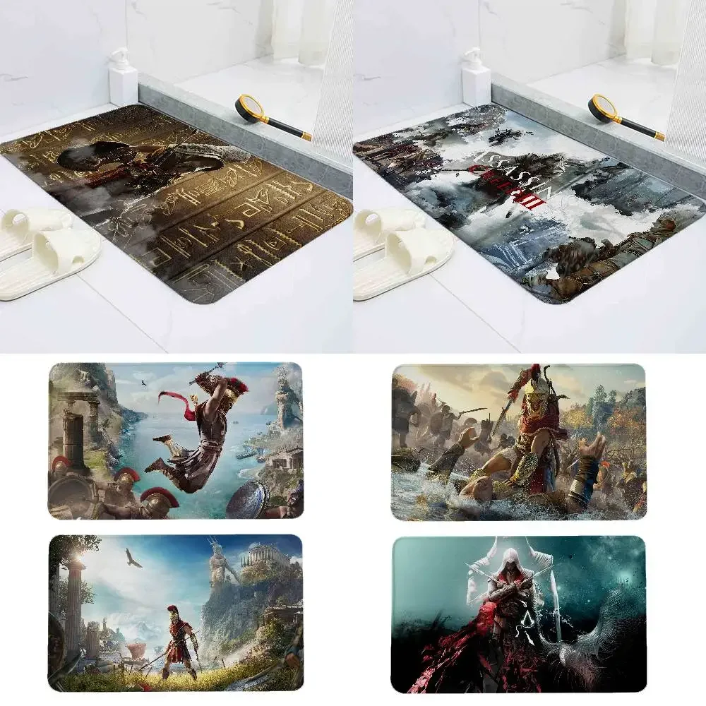 A-Assassin C-Creed Game Bodenmattenmuster bedruckte Flanell-Fußmatte, geeignet für Badezimmer, Küche, Eingang, Schlafzimmer, Wohnzimmer