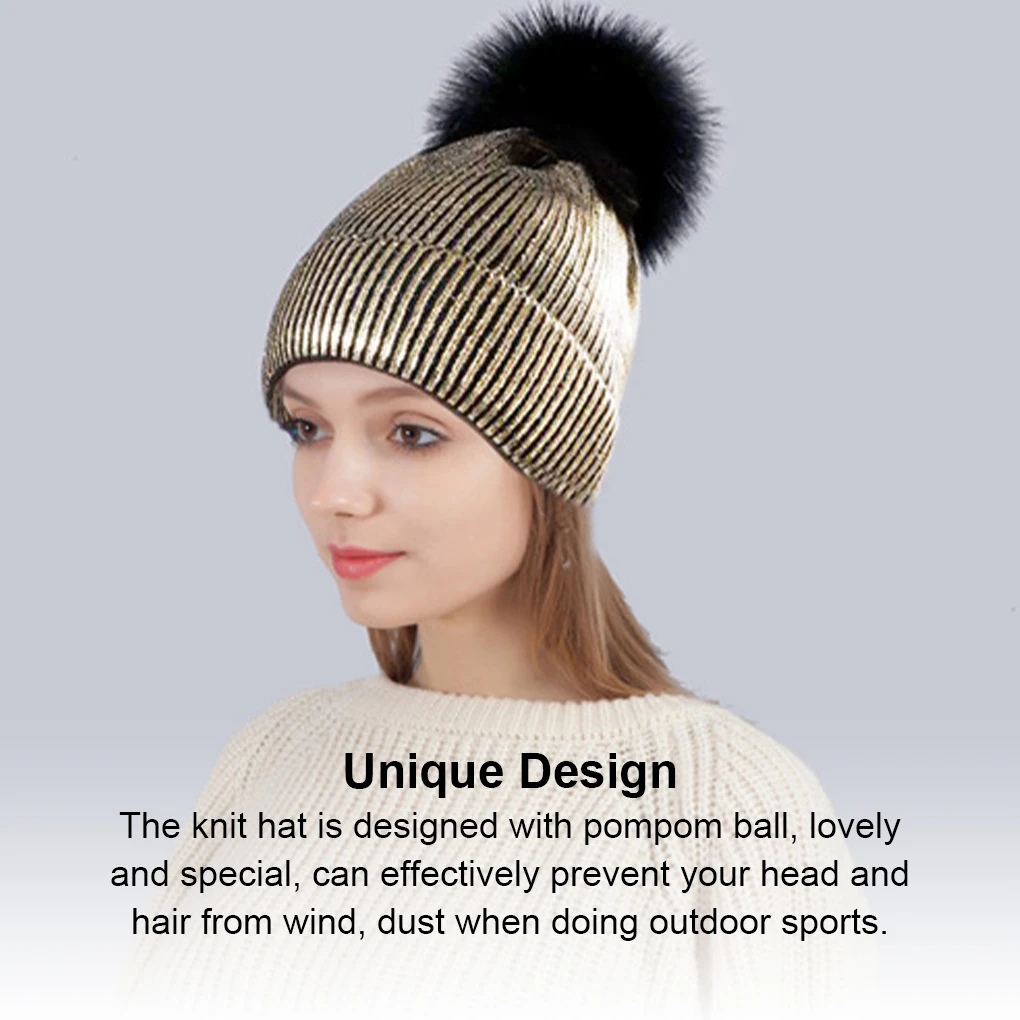 Winter Metallic Bling Knit Hip-hop Caps Hats Pompom Skullies Hairball