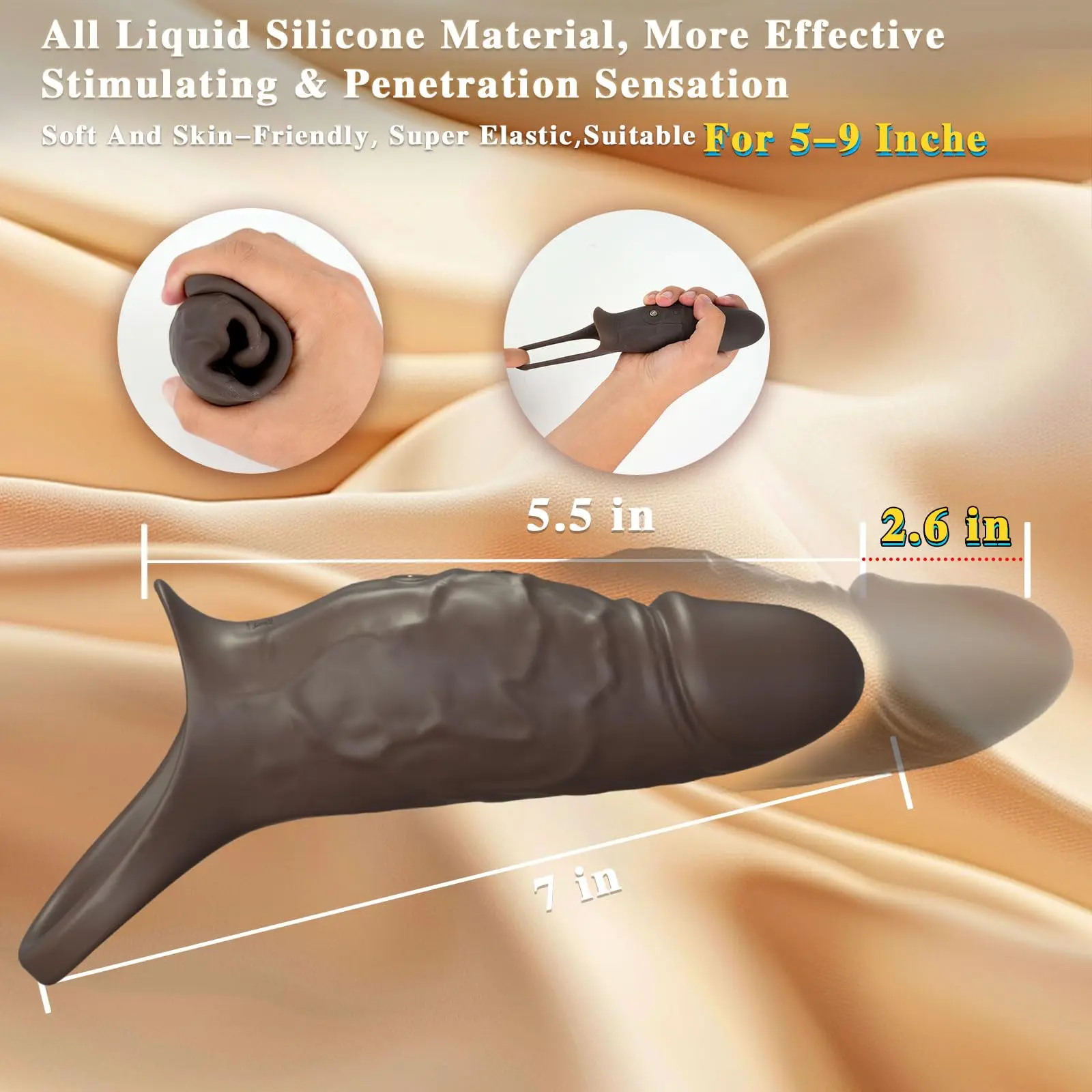 Vibrating Penis Sleeve Cock Ring All Liquid Silicone Couples Adult Sex Toys for Men Women Penis Extender Vibrator Girth Enhancer