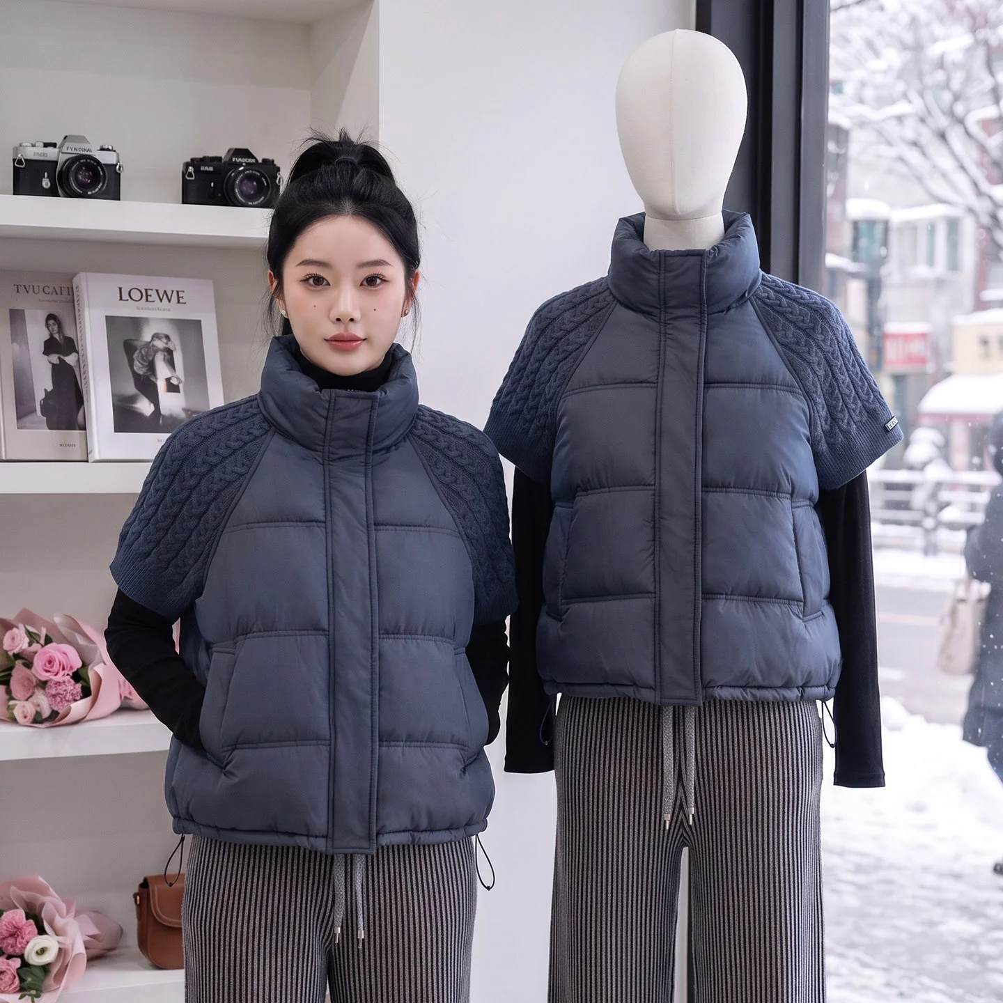 Fashionable Stand Collar down Cotton Vest Women's Slim Fit Cotton Shoulder Pad Vest Jacket 2026 Winter New Style Polyester Fiber