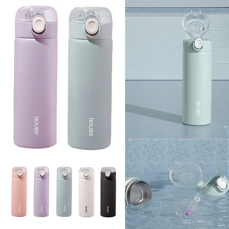 380ml Fashion Stainless Steel Vacuum Flask With Straw Portable Cute Thermos Mug Travel Thermal Water Bottle Tumbler Thermocup