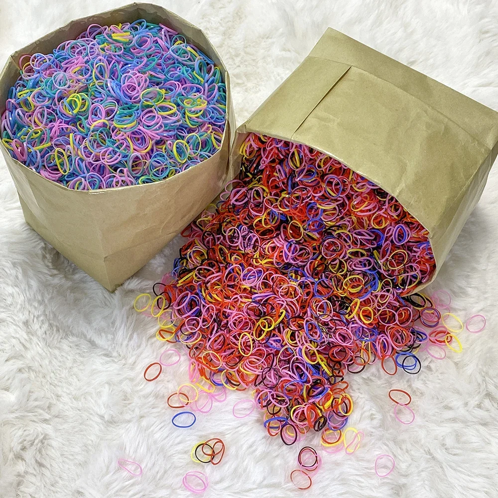 Elastic descartáveis cabelo laços para meninas, elástico colorido, bandas de rabo de cavalo, headwear para crianças, atacado, 2000 pcs, 5000pcs