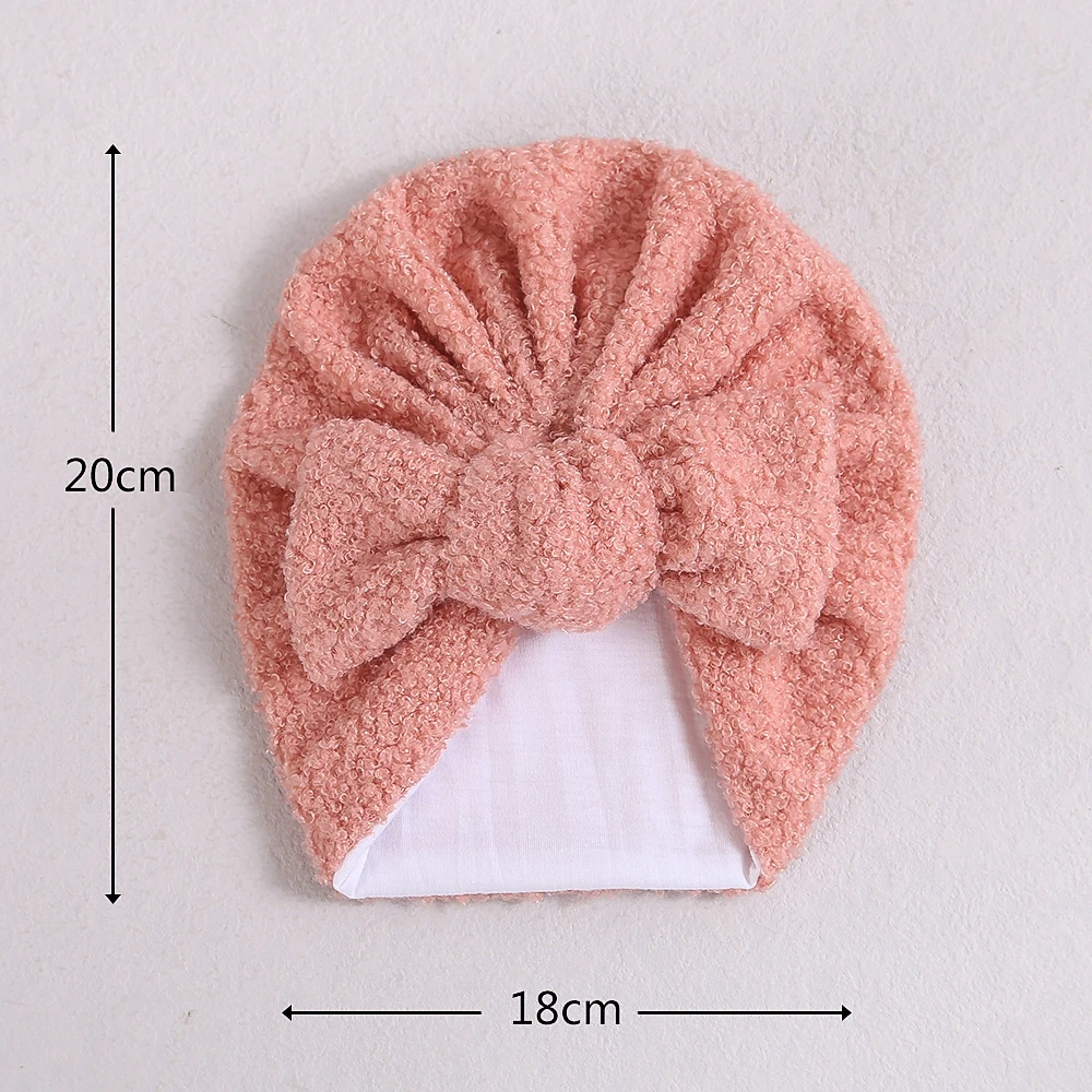 Soild ColorNewborn Baby Hat Wool Bows Caps Solid Color Soft Elastic Sweet Turban Toddler Warm Winter Headwraps Baby Accessories