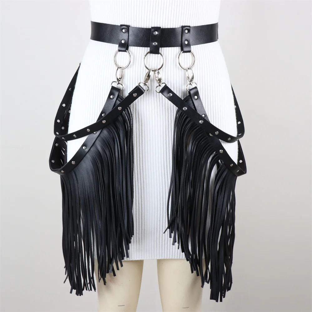 Tassels Leather Cage Skirt  With Fringe Body Fetish Sexy Harness Women  Bondage Party Suspender Belt Goth Christmas Accessories