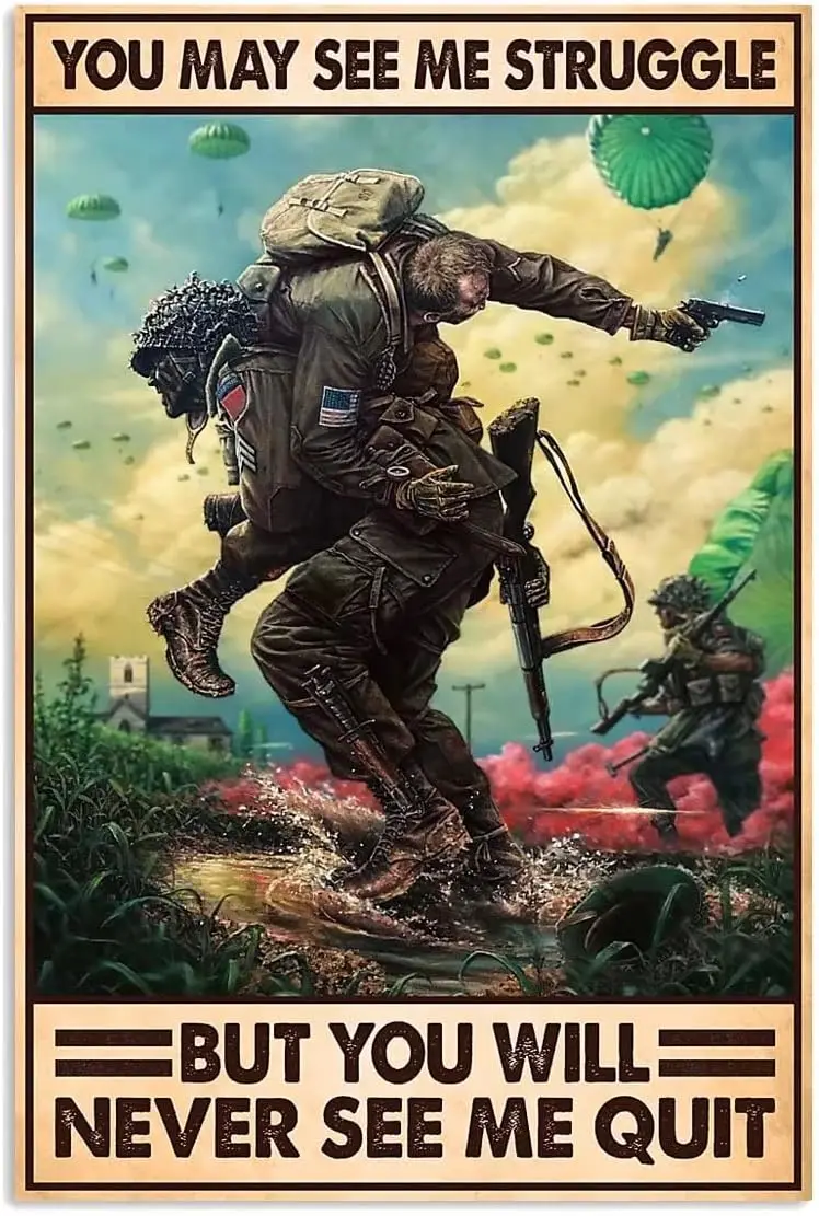 Krouterebs Retro Metal Tin Sign Veteran You May See Me Struggle But Will Never Quit Poster Rustic Wall Decor Wa