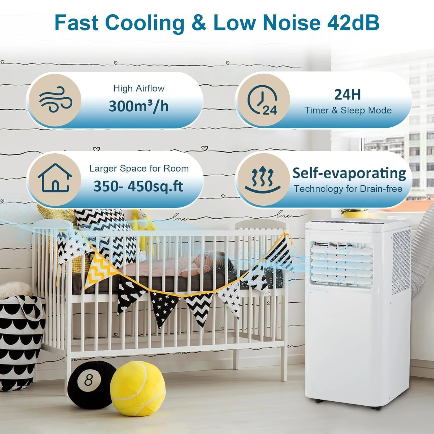 مكيف هواء محمول بقدرة 10000 وحدة حرارية بريطانية - 3 في 1 تبريد وإزالة الرطوبة ومروحة وحدة تيار متردد داخلية فائقة الهدوء، جهاز تحكم عن بعد لغرفة النوم