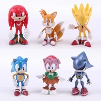 6pcs/set Sonic The Hedgehog Amy Rose Shadow Knuckles Eggman Miles Prower Action Figure Model Dolls toy room Decoration kids Gift