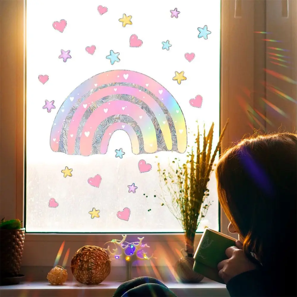 Colorful Sun Catcher Window Stickers Rainbow Sunflower Sunlight Fairies Sun Flower Decals PVC Waterproof Glass Static Sticker
