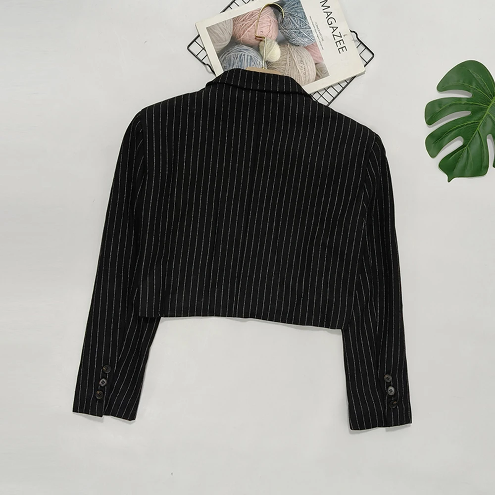 TWOTWINSTYLE French Style Stripe Slimming Blazers For Women V Neck Long Sleeve Autumn Casual Commute Jacket Female New TJA26148