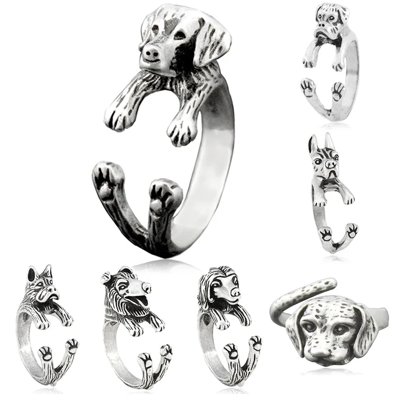 Retro Punk Funny Labrador Retriever Dog Wrap Rings for Women Anel Midi Adjustable Finger Animal Pet Puppy Ring Men Gift Jewelry