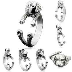 Retro Punk Funny Labrador Retriever Dog Wrap Rings for Women Anel Midi Adjustable Finger Animal Pet Puppy Ring Men Gift Jewelry