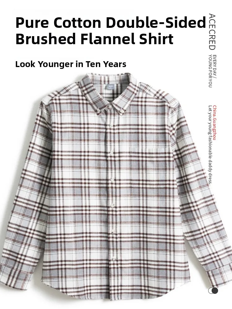 

Loose Pure Cotton Plaid irt Men's Double-sided Brued Flannel irt ly andpa Faionable Urban Sle Long Sve Bu...