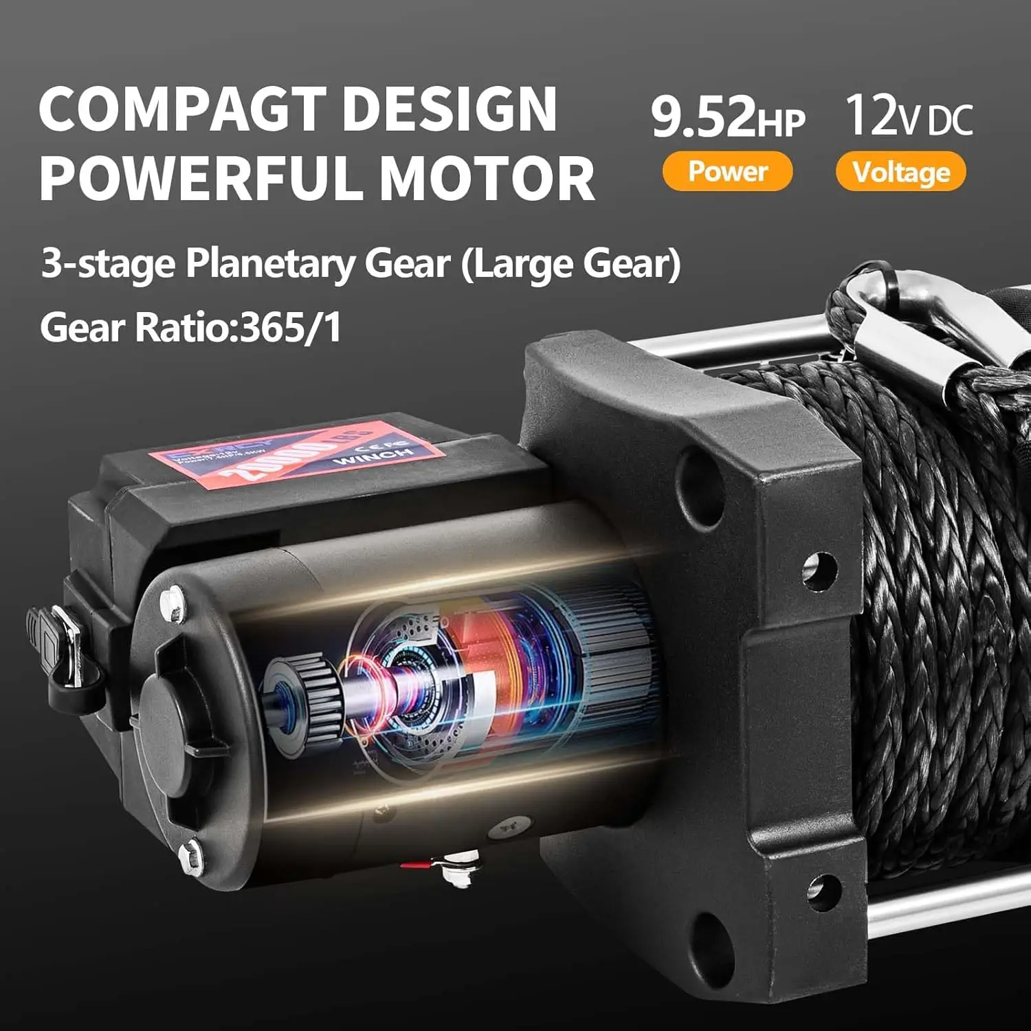 ونش كهربائي 12 فولت، روافع سحب حبل صناعية بسعة تحميل 13500 لسيارة جيب تراك SUV، مع مقبض سلكي وجهاز تحكم عن بعد لاسلكي