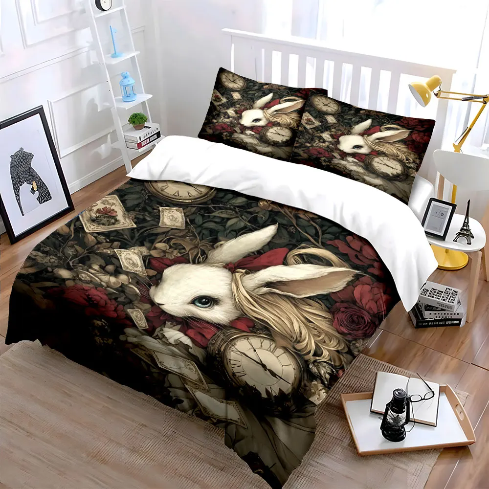 Mysterious Rabbit with Vintage Elements Printed Duvet Cover Set1 Duvet Cover+2 PillowcaseMulti Size Bedroom Bedding Decor