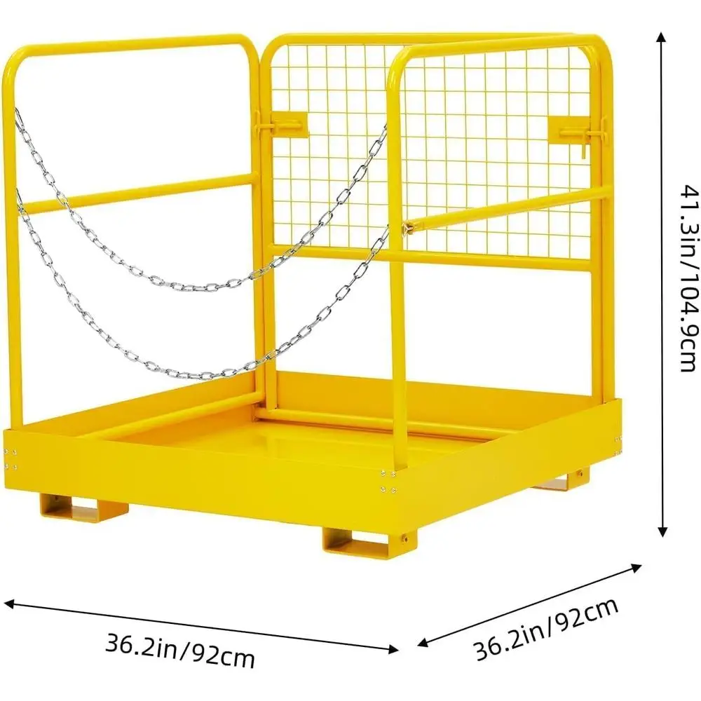 Gaiola de segurança dobrável para empilhadeira 36 "x 36" 1200 libras Plataforma de trabalho para 2 pessoas Pintura Operação leve