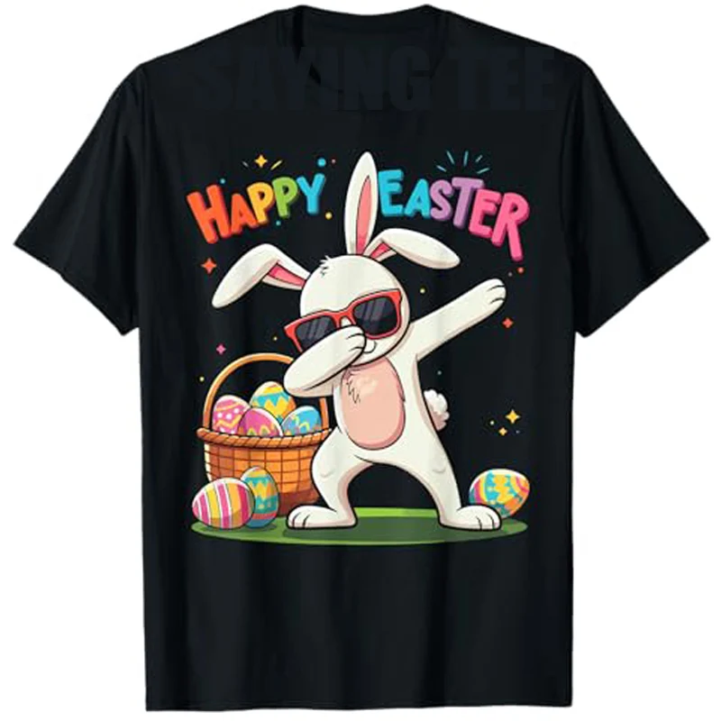 

Happy Easter Day Dabbing Rabbit Eggs Easter Bunny T-Shirt Cute Graphic Saying Tee Streetwear Clothes Novelty Gift Short Sleeve