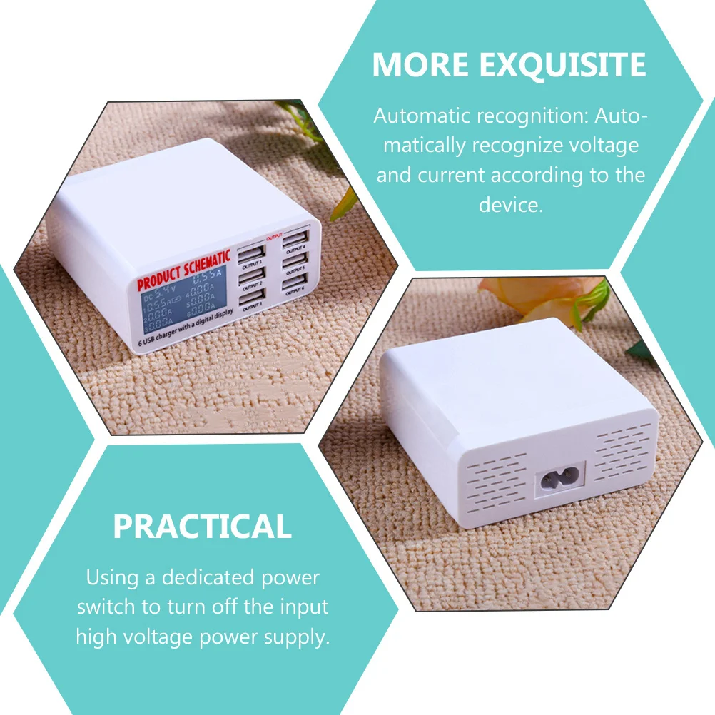 

Multi Ports USB Charging Station 6 Ports Power Adapter Smart Charging Station LCD Display Overcurrent Overvoltage Short-Circuit