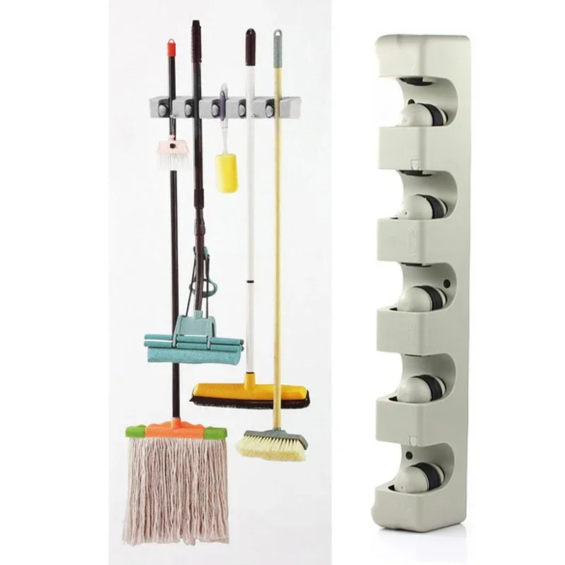 

Kitchen Organizer 5 Position Wall Mounted Shelf Storage Holder for Mop Brush Broom Mops Hanger ABS Home