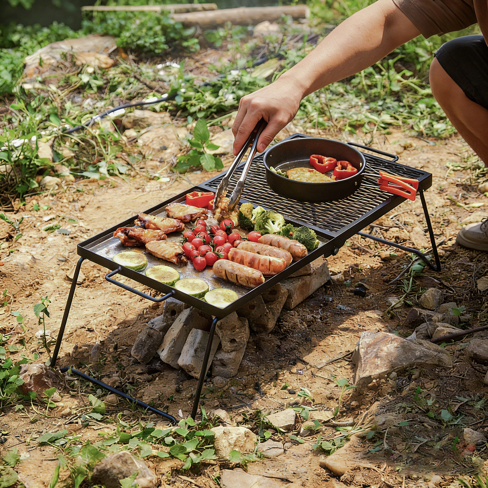 Camping Cooking Over Fire - Portable Folding Campfire Grill Steel Camping