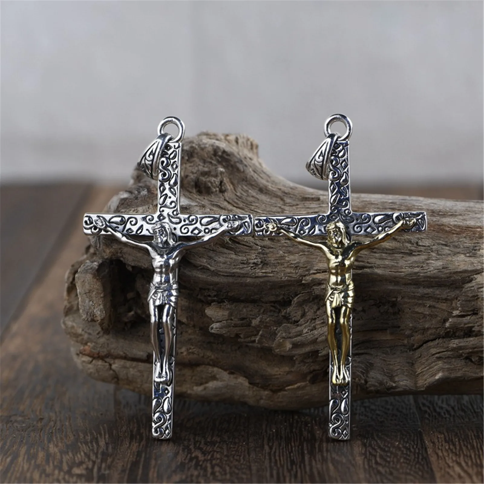 Sterling Silver 925 Crucifix Pendant for Men Women Jesus On the Cross Necklace White Gold Color  Christian Religious Jewelry