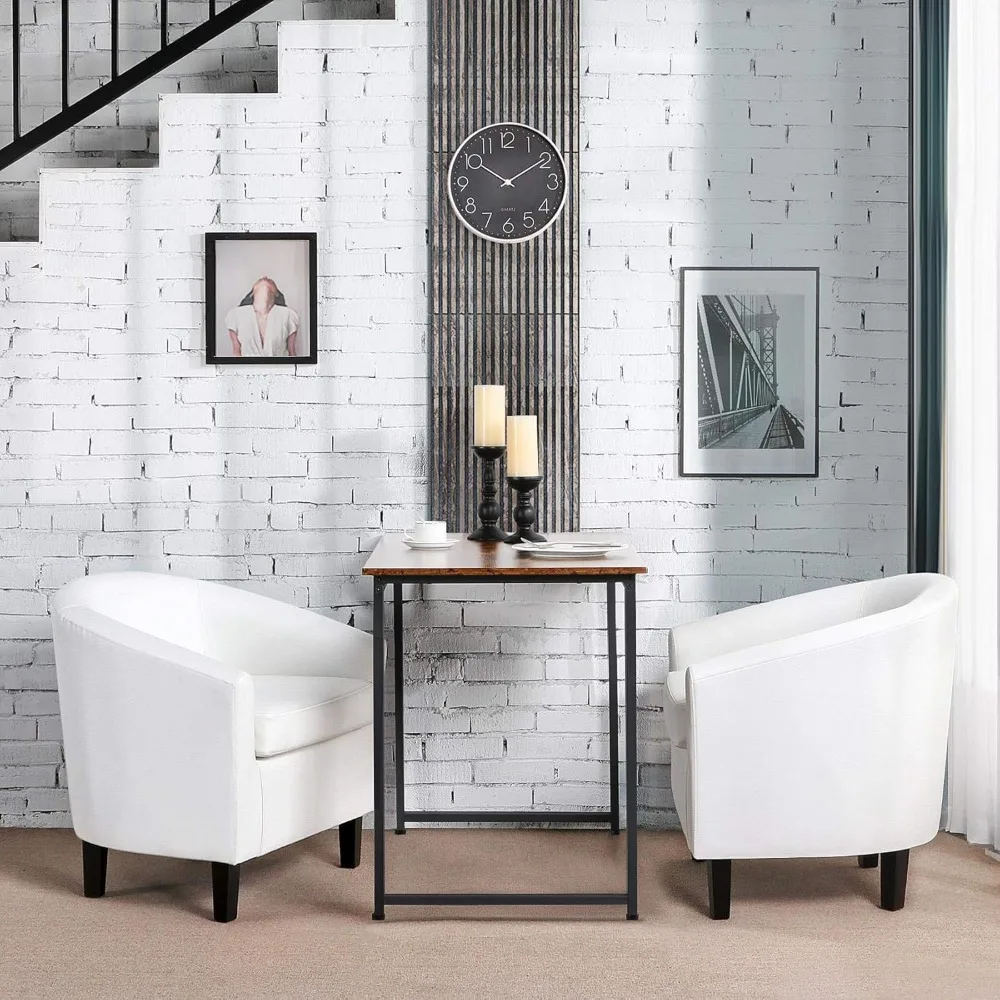 

White PU Leather Barrel Chair - Mid-Century Modern Design with Wood Base