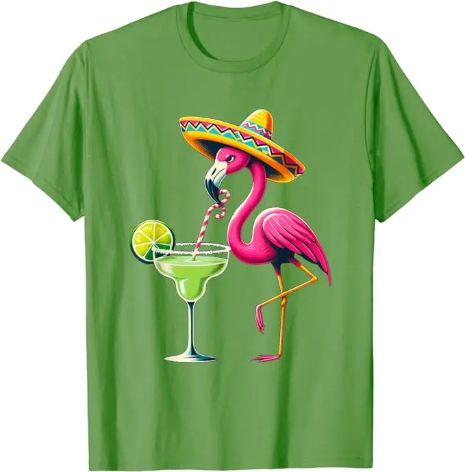 Flamingo Drinking Margarita Mexican Poncho Cinco De Mayo T-Shirt Tacos Tequila Pride Mexican Festival Party Clothes Novelty Gift