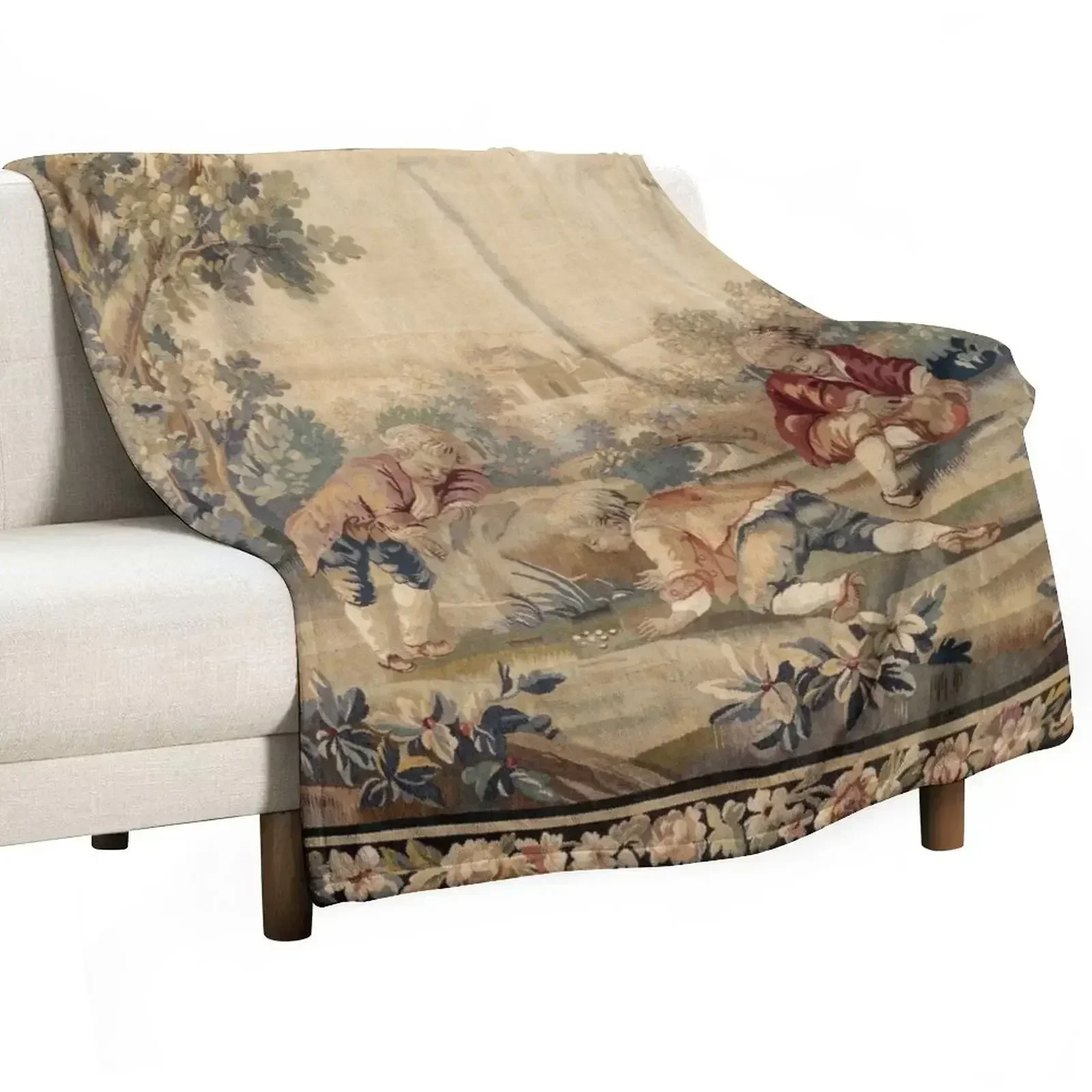 

AubussonAntique French Tapestry Print Throw Blanket Warm Comfortable Blanket for Office Napping