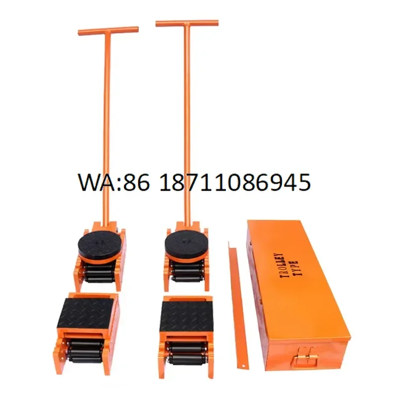 4 Pack Industrial Machinery Mover Skates Trolley Heavy Steel Moving Dollies with Steering Handle and Storage Box